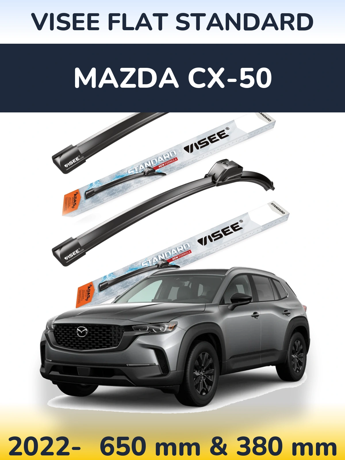 Комплект передних дворников VISEE FLAT STANDARD 650 & 380 мм для Mazda CX-50 2022-2026