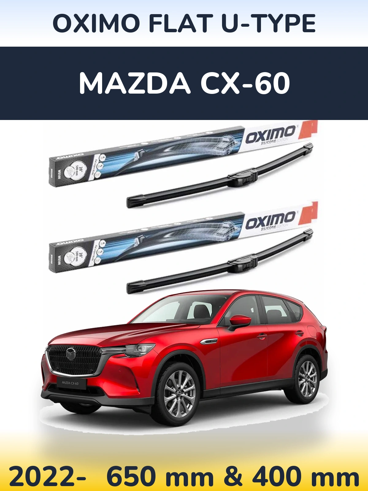 Комплект передних дворников Oximo Flat U-type 650 & 400 мм для Mazda CX-60 2022-2026