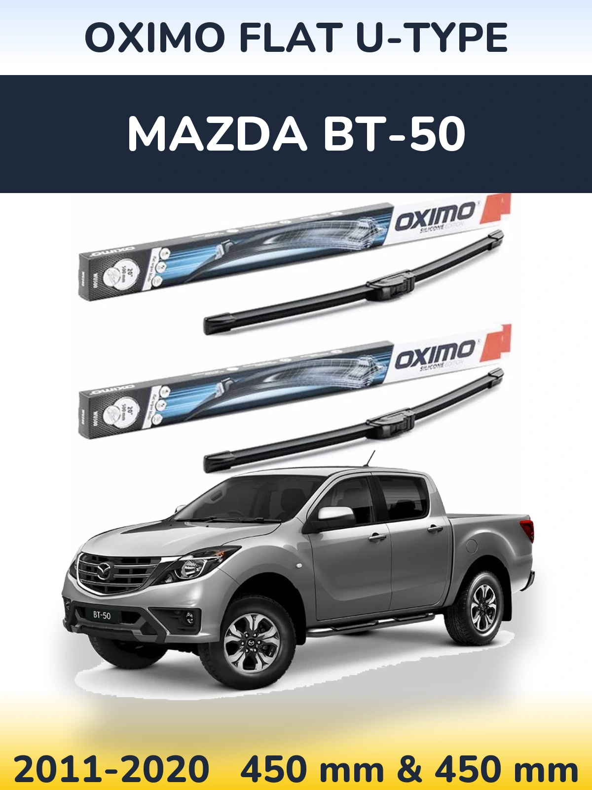 Front wiper blade set Oximo Flat U-type 450 & 450 mm for Mazda BT-50 2011-2020