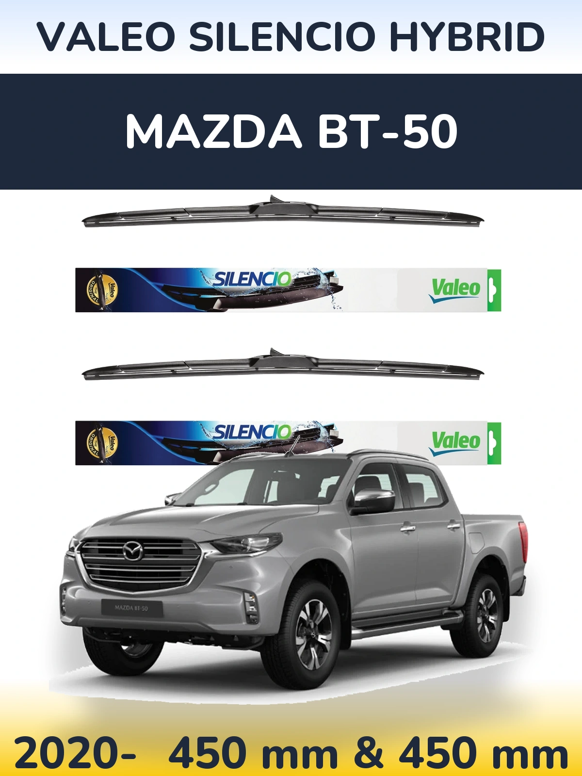 Комплект передніх щіток Valeo Silencio Hybrid 450 & 450 мм для Mazda BT-50 2020-2026