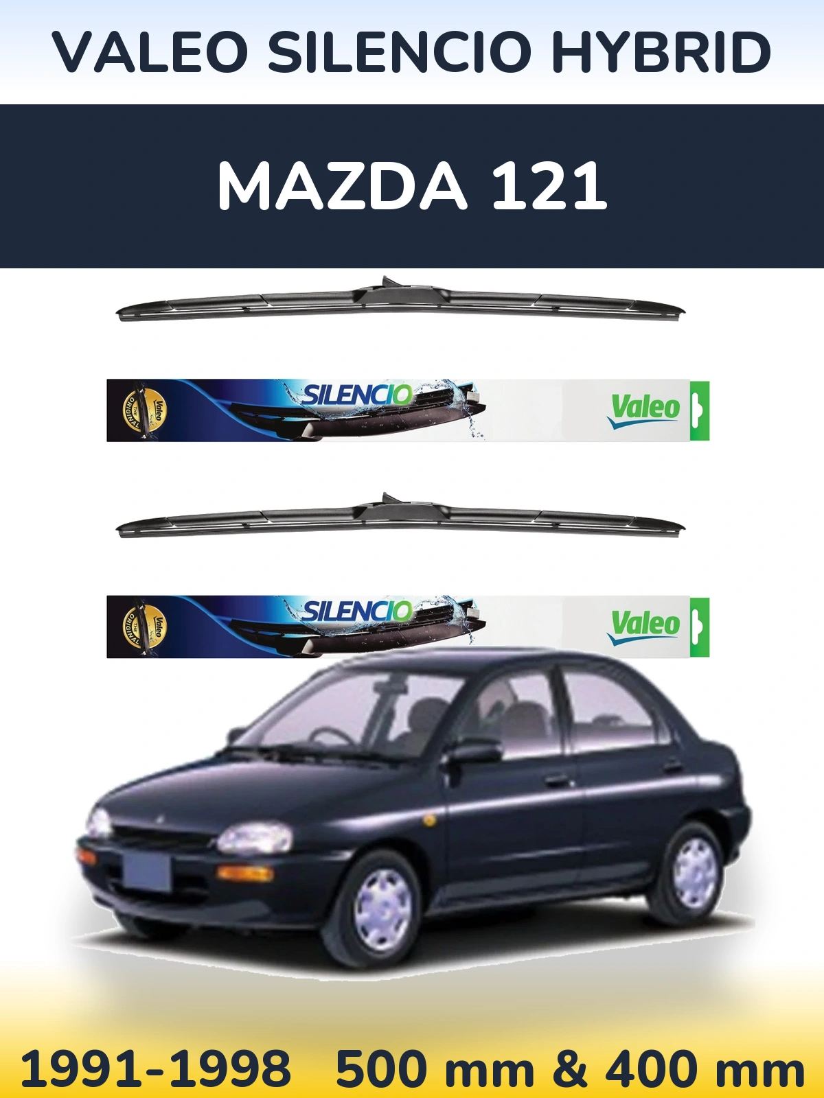 Комплект передних дворников Valeo Silencio Hybrid 500 & 400 мм для Mazda 121 1991-1998