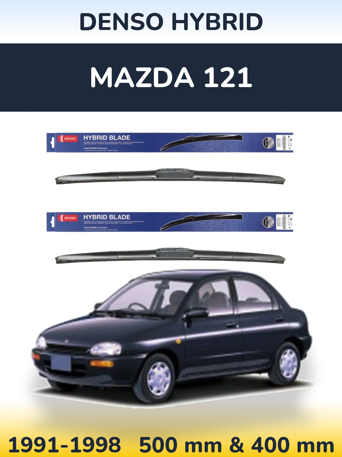 Комплект передних дворников Denso Hybrid 500 & 400 мм для Mazda 121 1991-1998