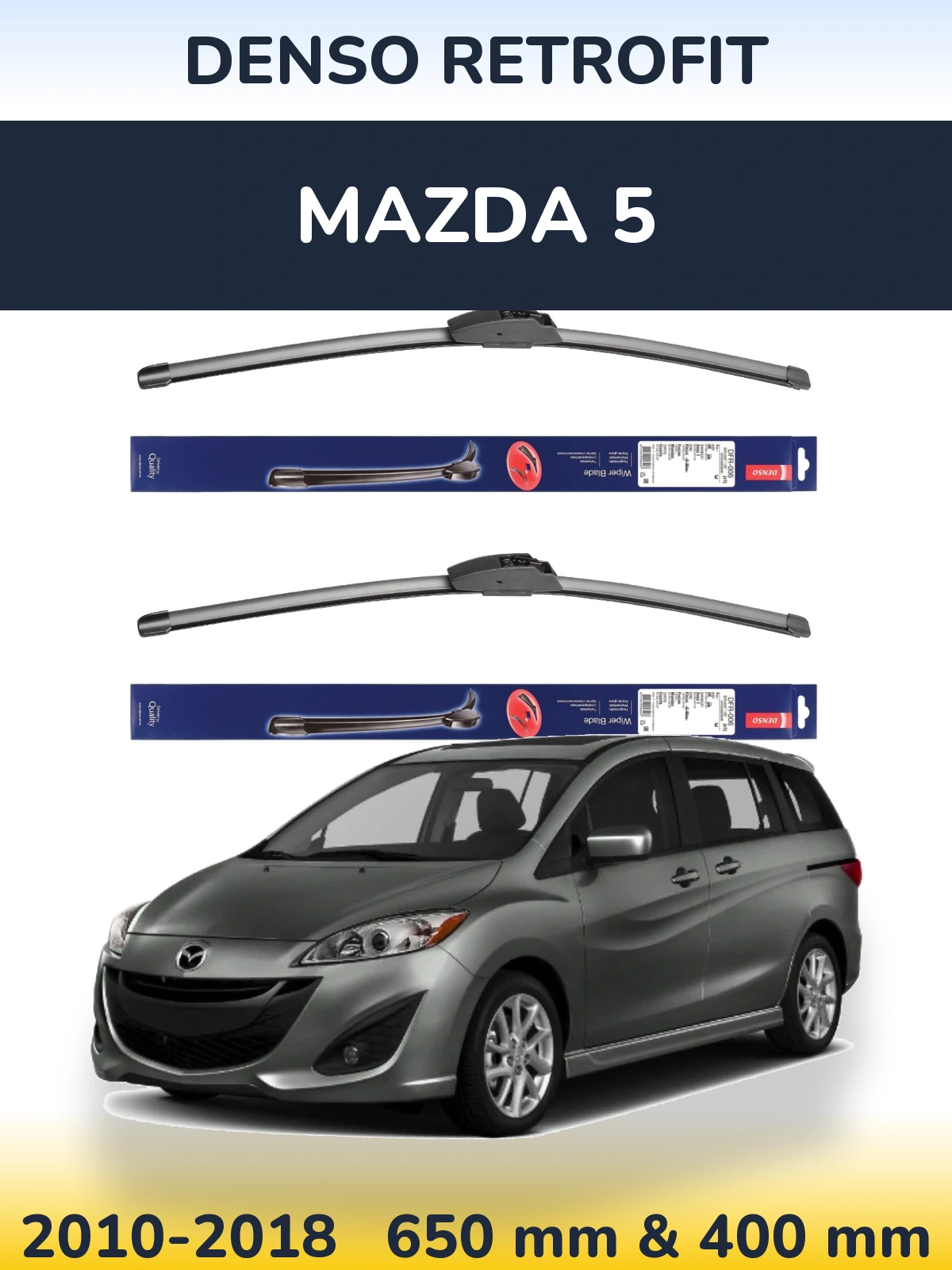 Front wiper blade set Denso Retrofit 650 & 400 mm for Mazda 5 2010-2018