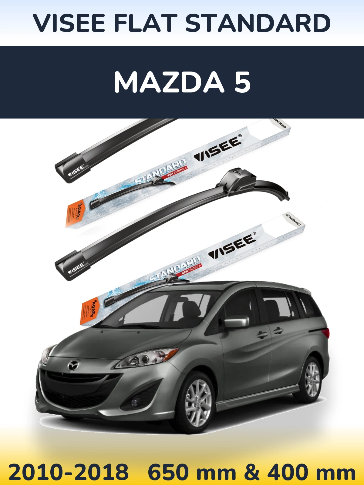 Front wiper blade set VISEE FLAT STANDARD 650 & 400 mm for Mazda 5 2010-2018