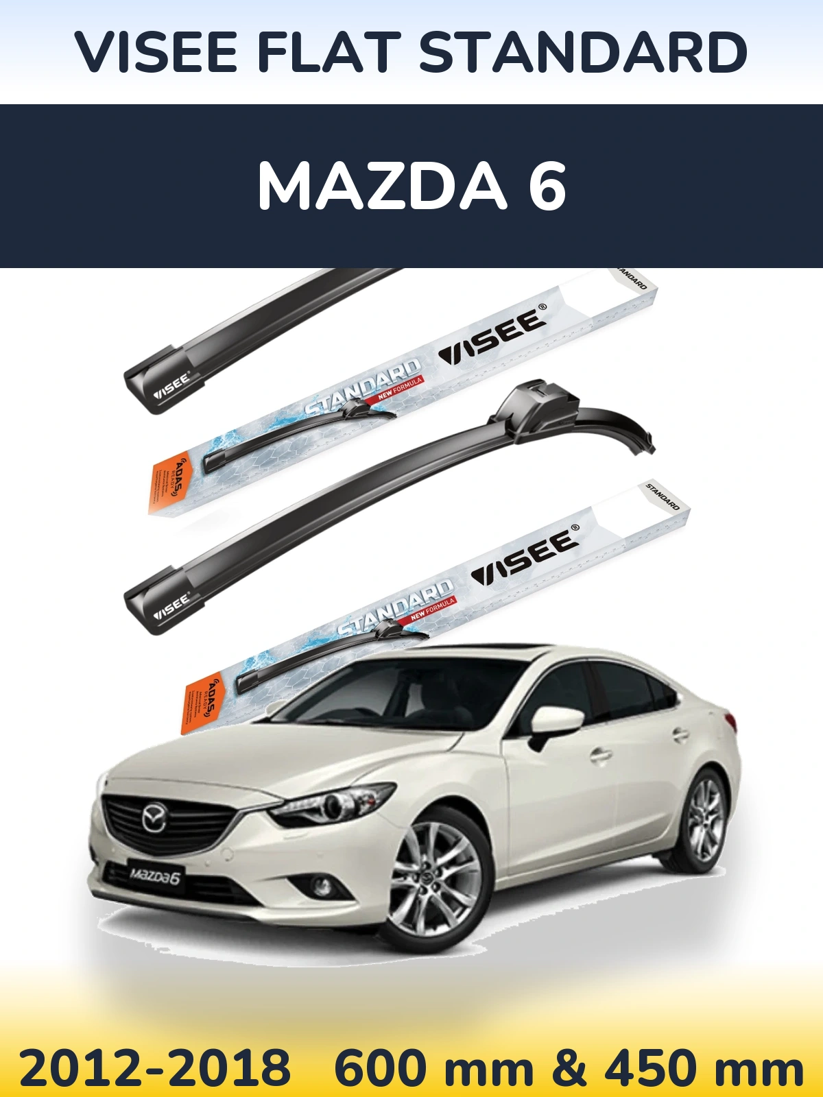 Комплект передніх щіток VISEE FLAT STANDARD 600 & 450 мм для Mazda 6 2012-2018