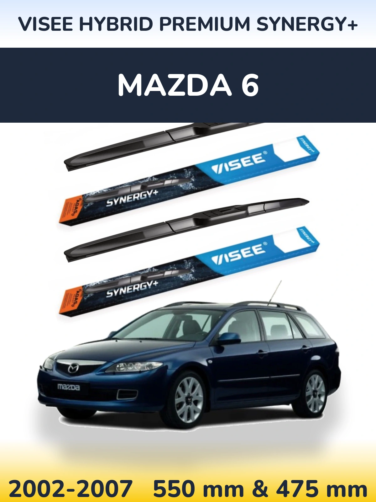 Комплект передних дворников VISEE HYBRID PREMIUM SYNERGY+ 550 & 475 мм для Mazda 6 2002-2007