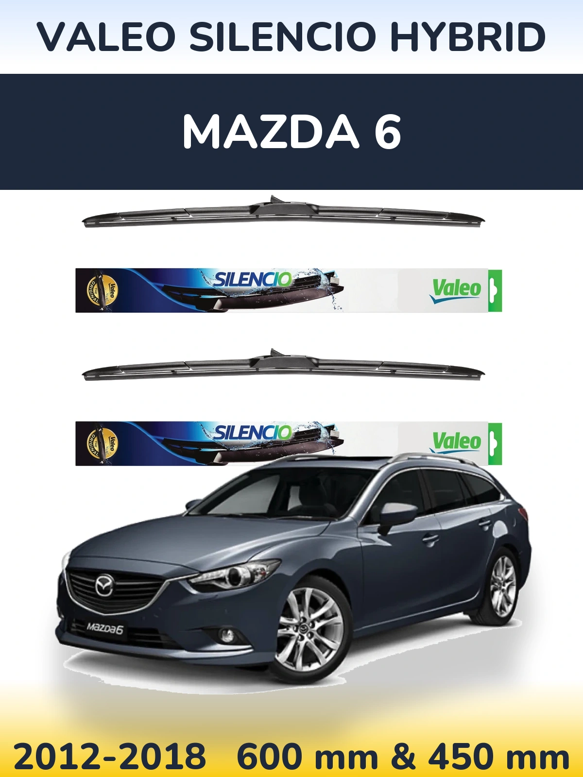 Комплект передних дворников Valeo Silencio Hybrid 600 & 450 мм для Mazda 6 2012-2018