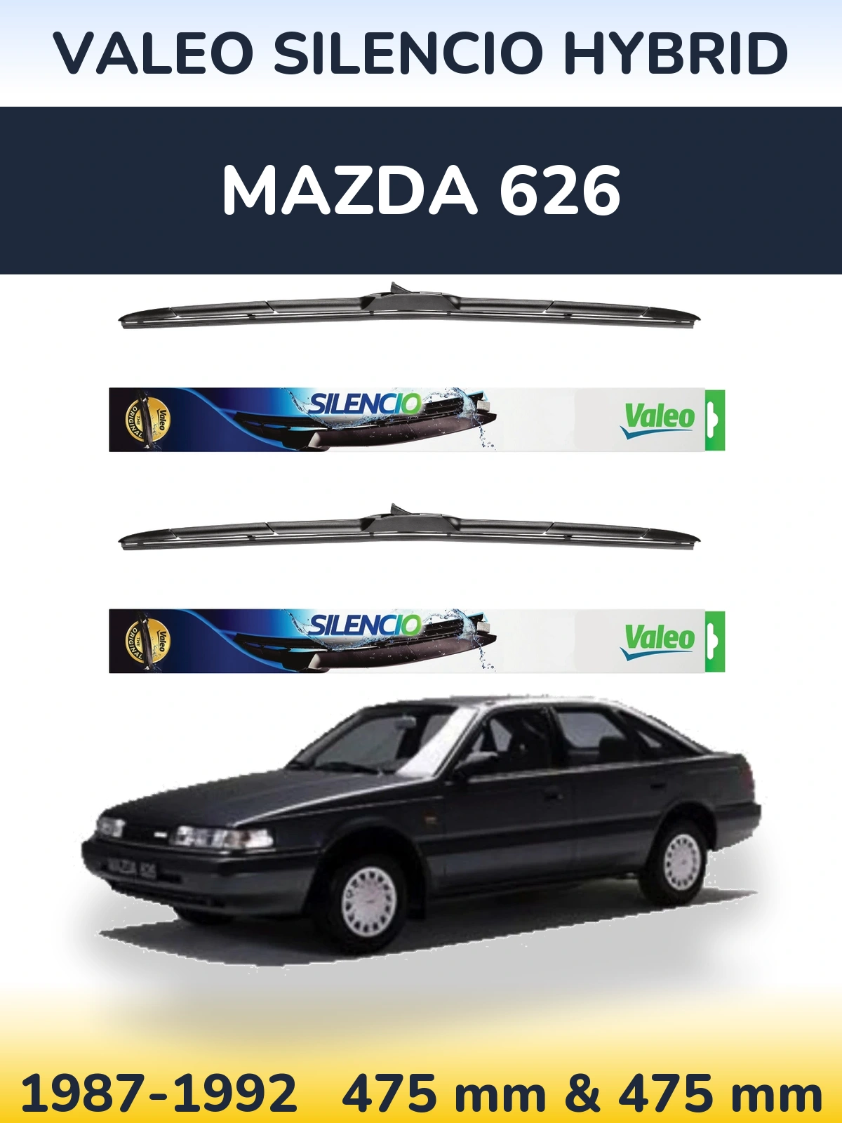 Комплект передних дворников Valeo Silencio Hybrid 475 & 475 мм для Mazda 626 1987-1992