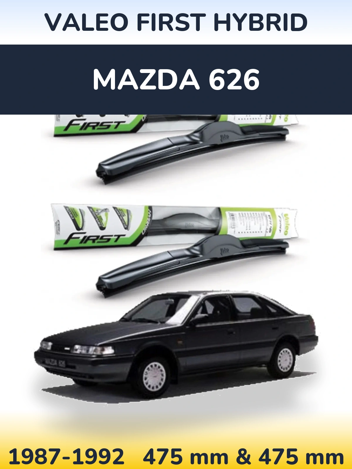 Front wiper blade set Valeo First Hybrid 475 & 475 mm for Mazda 626 1987-1992