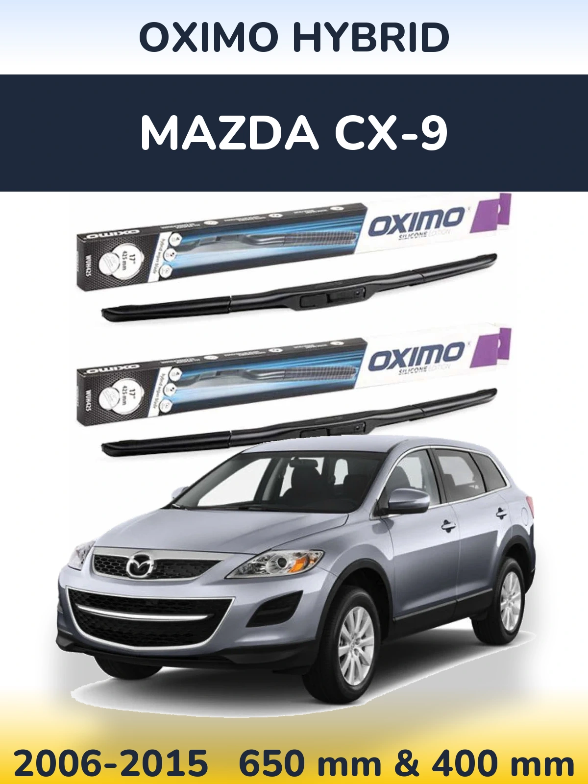 Комплект передних дворников Oximo Hybrid 650 & 400 мм для Mazda CX-9 2006-2015