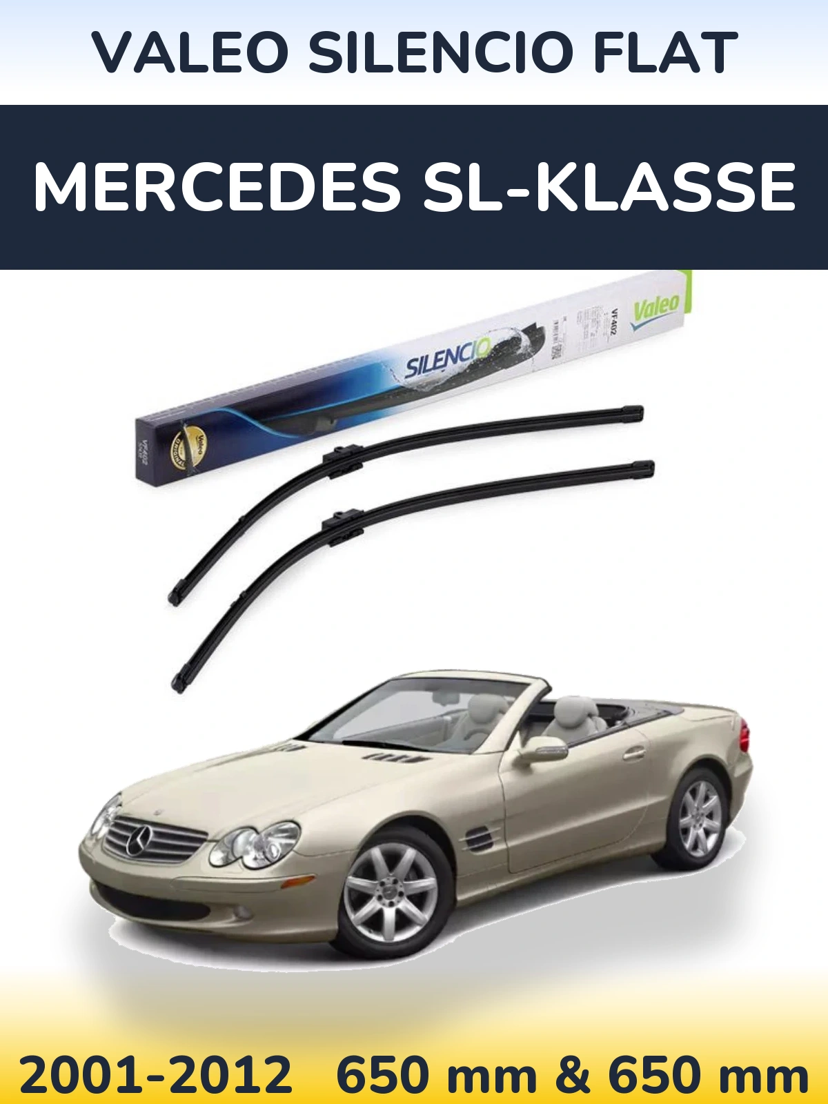 Front wiper blade set Valeo Silencio Flat 650 & 650 mm for Mercedes SL-Klasse 2001-2012