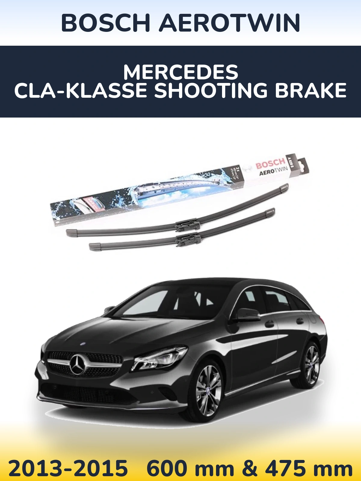 Комплект передніх щіток BOSCH AeroTwin 600 & 475 мм для Mercedes CLA-Klasse Shooting Brake 2013-2015