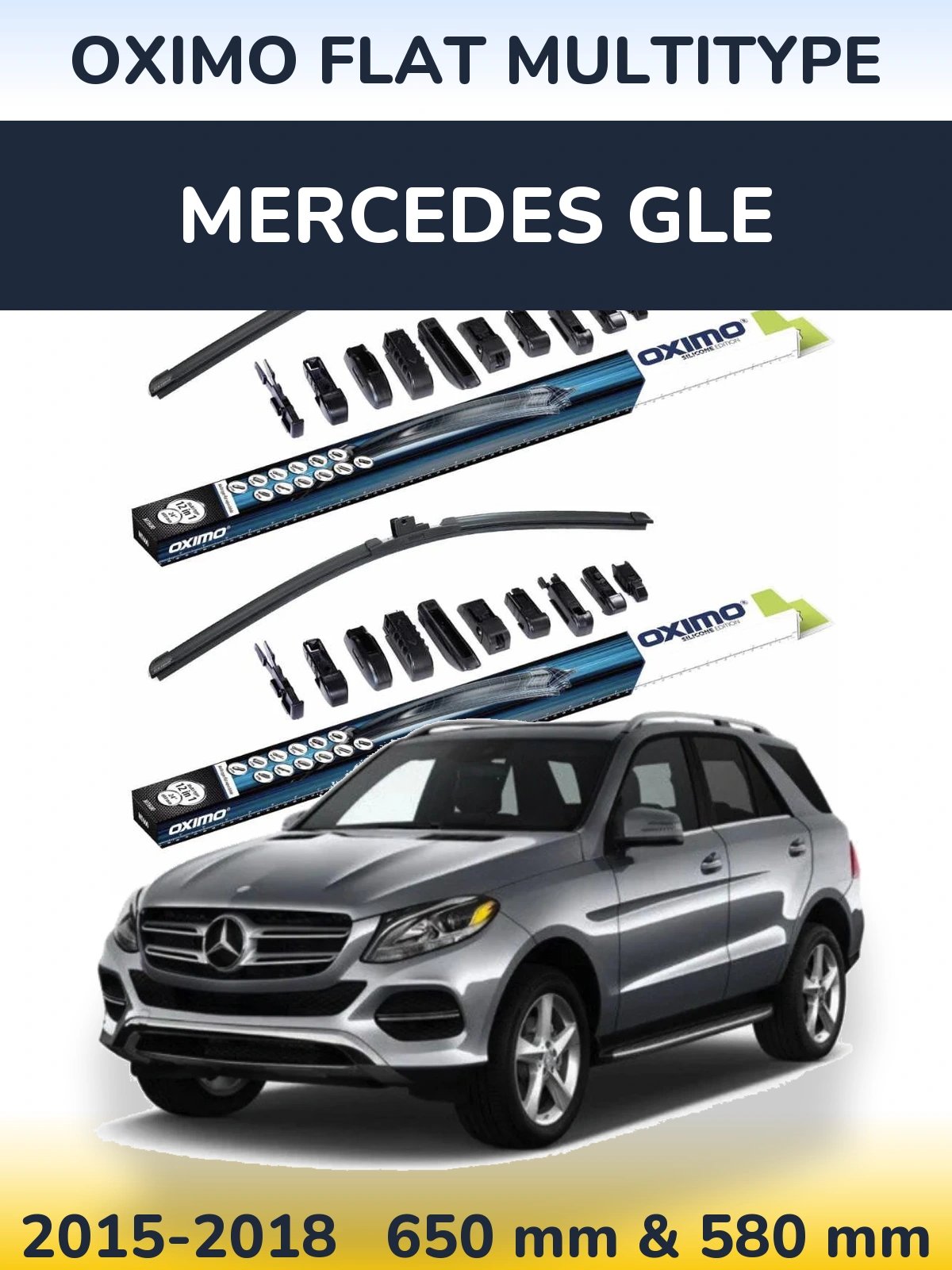Комплект передних дворников Oximo Flat MultiТипe 650 & 580 мм для Mercedes GLE 2015-2018