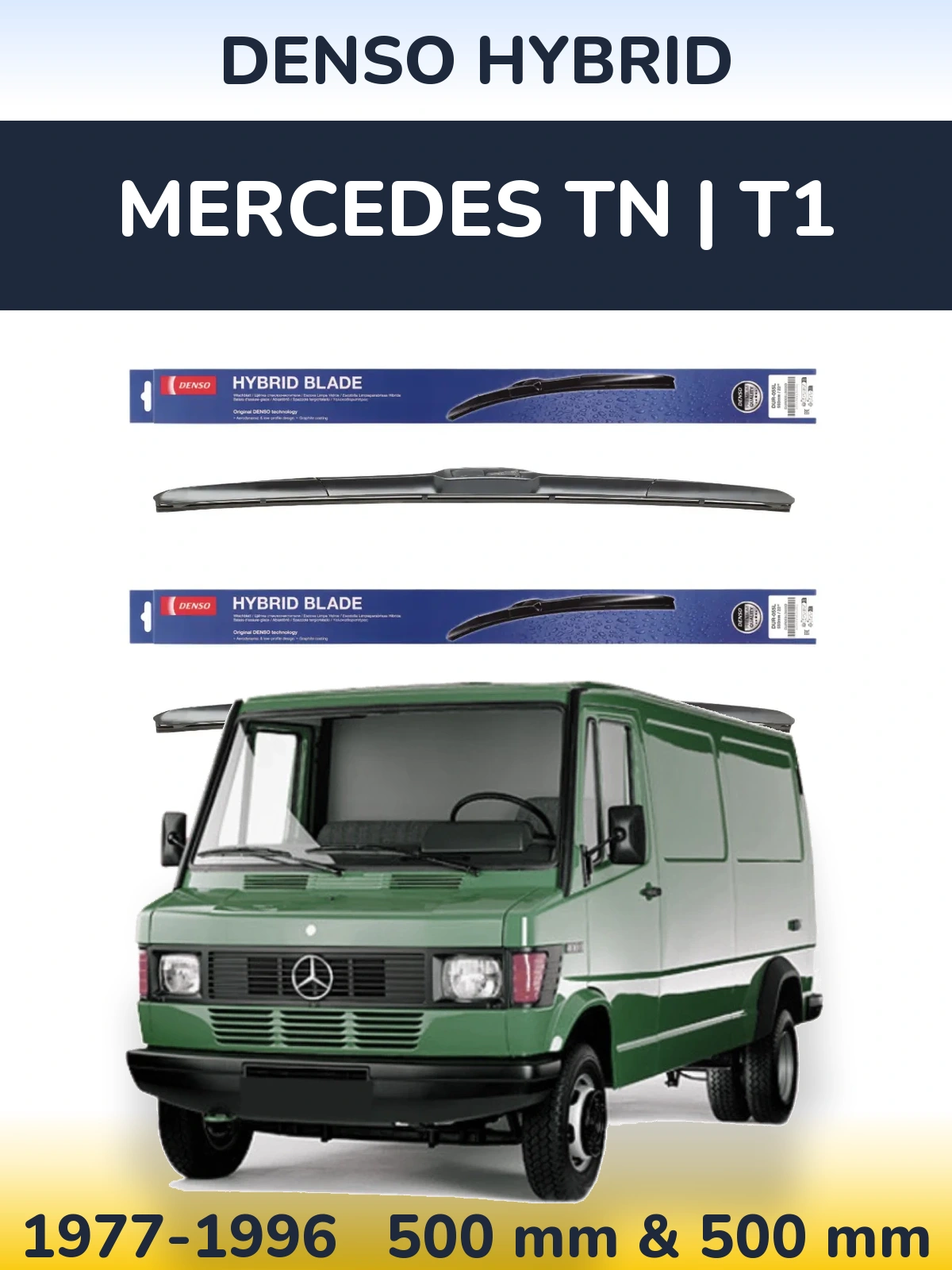 Front wiper blade set Denso Hybrid 500 & 500 mm for Mercedes TN | T1 1977-1996