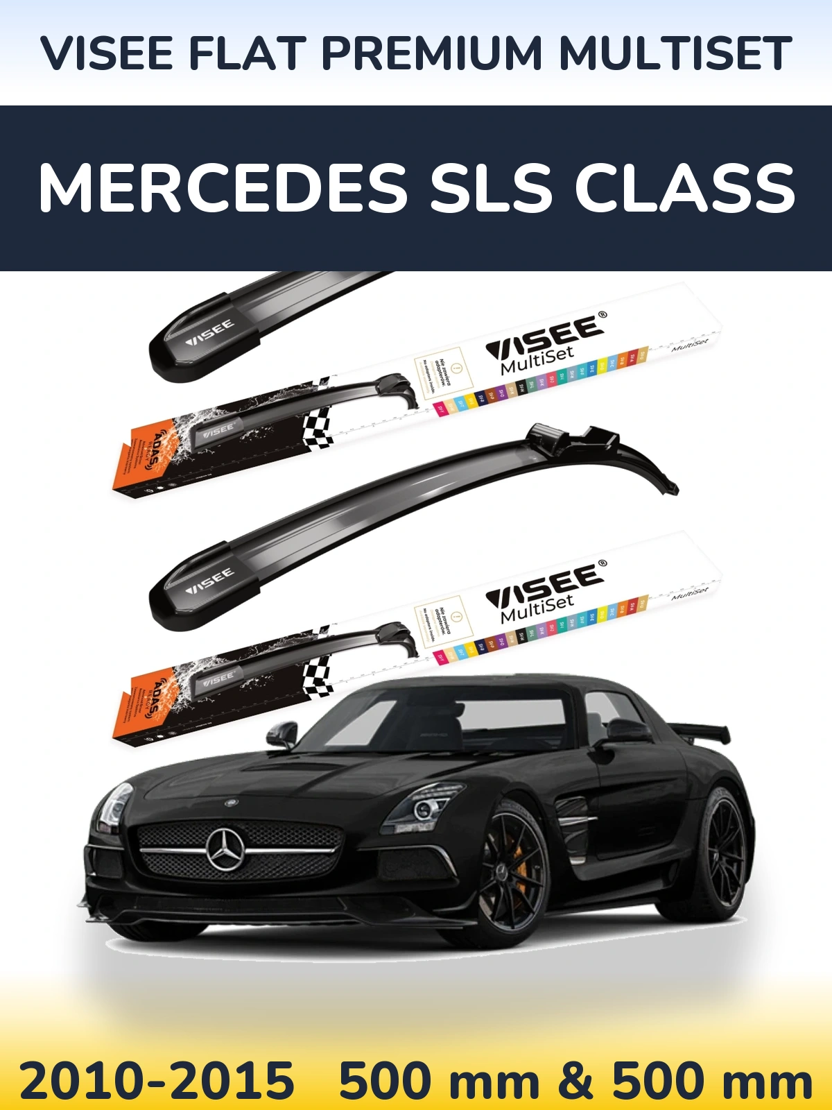 Front wiper blade set VISEE FLAT PREMIUM MultiSet 500 & 500 mm for Mercedes SLS Class 2010-2015