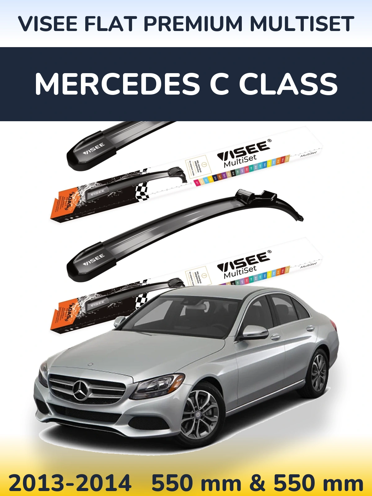 Комплект передніх щіток VISEE FLAT PREMIUM MultiSet 550 & 550 мм для Mercedes C Class 2013-2014