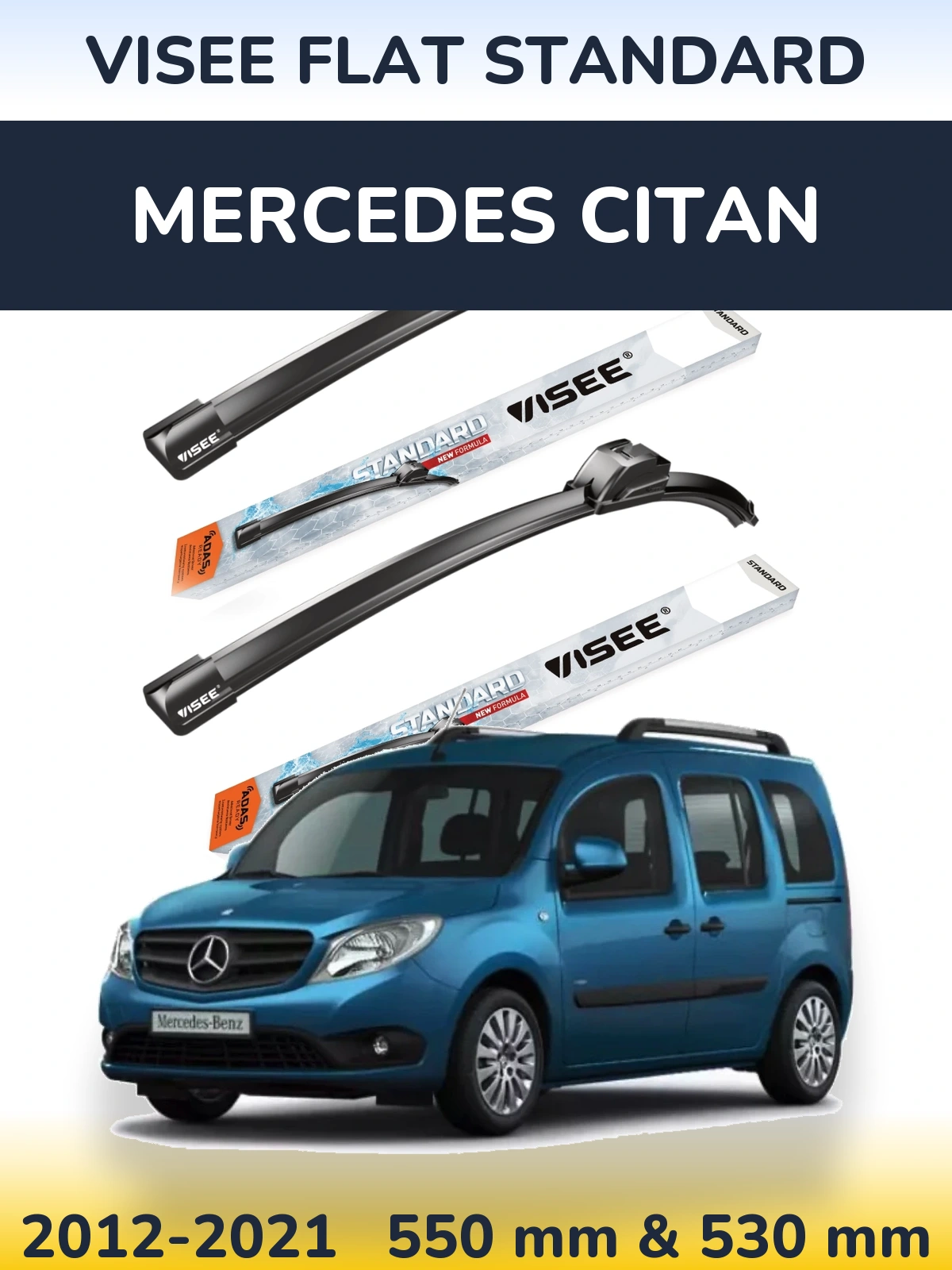 Комплект передних дворников VISEE FLAT STANDARD 550 & 530 мм для Mercedes Citan 2012-2021