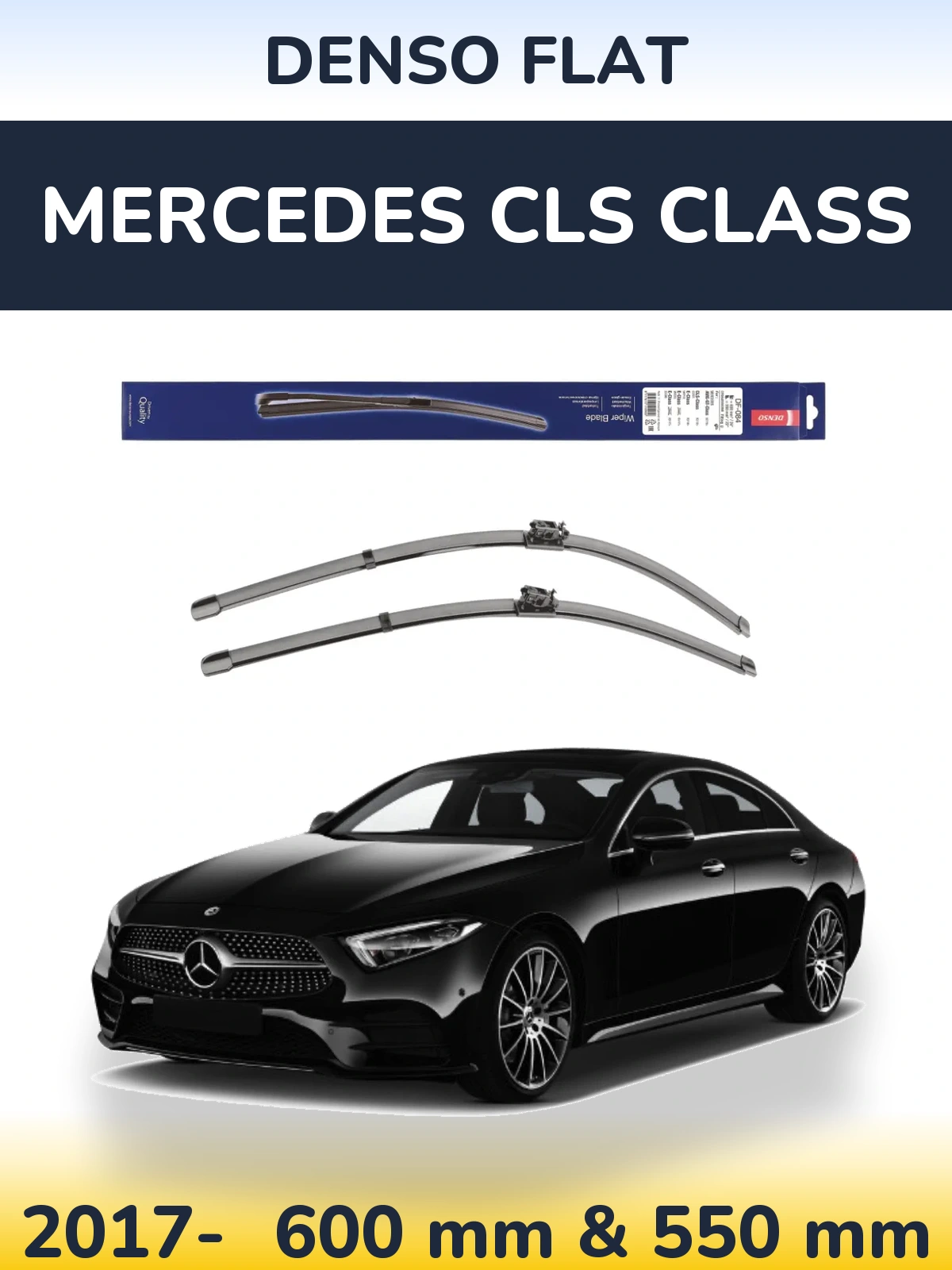 Front wiper blade set Denso Flat 600 & 550 mm for Mercedes CLS Class 2017-2026