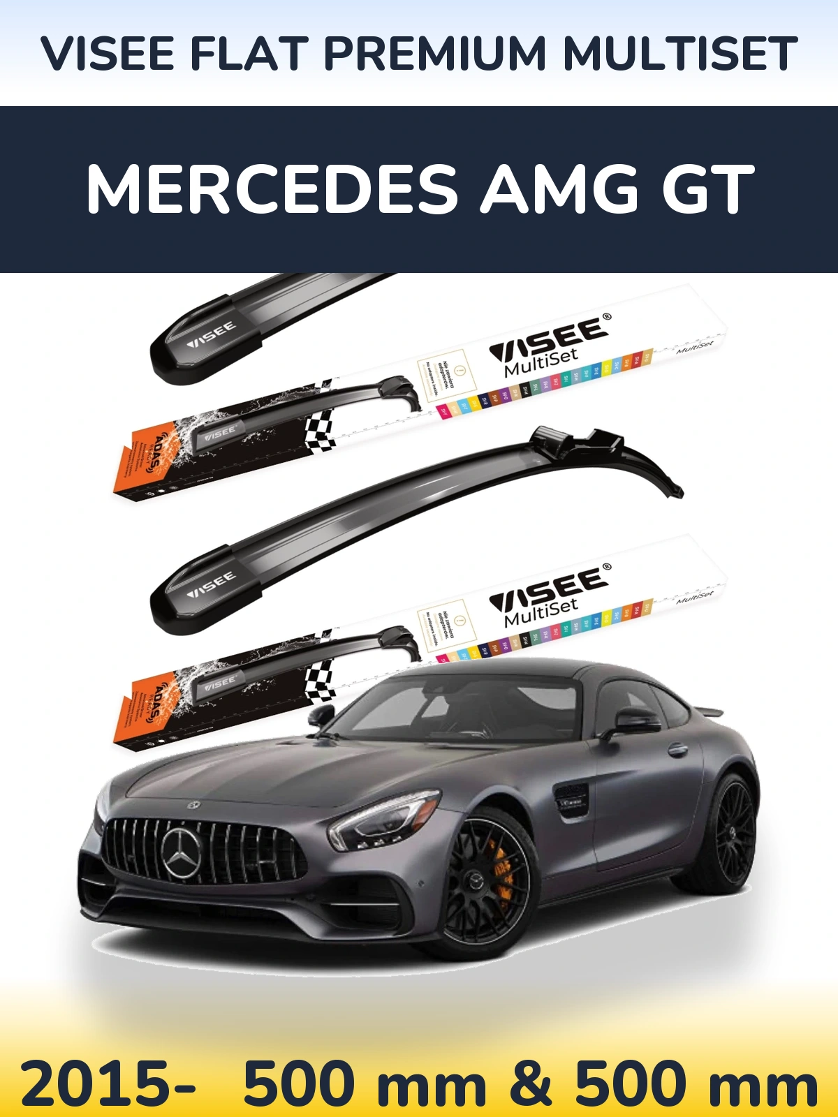 Front wiper blade set VISEE FLAT PREMIUM MultiSet 500 & 500 mm for Mercedes AMG GT 2015-2026