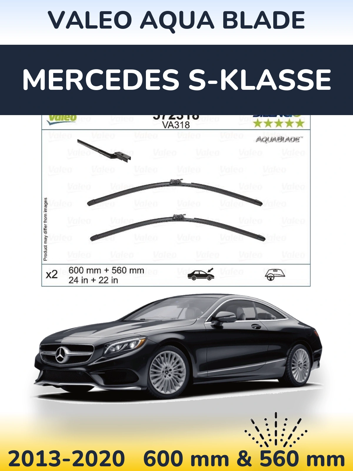 Комплект передних дворников Valeo Aqua Blade 600 & 560 мм для Mercedes S-Klasse 2013-2020