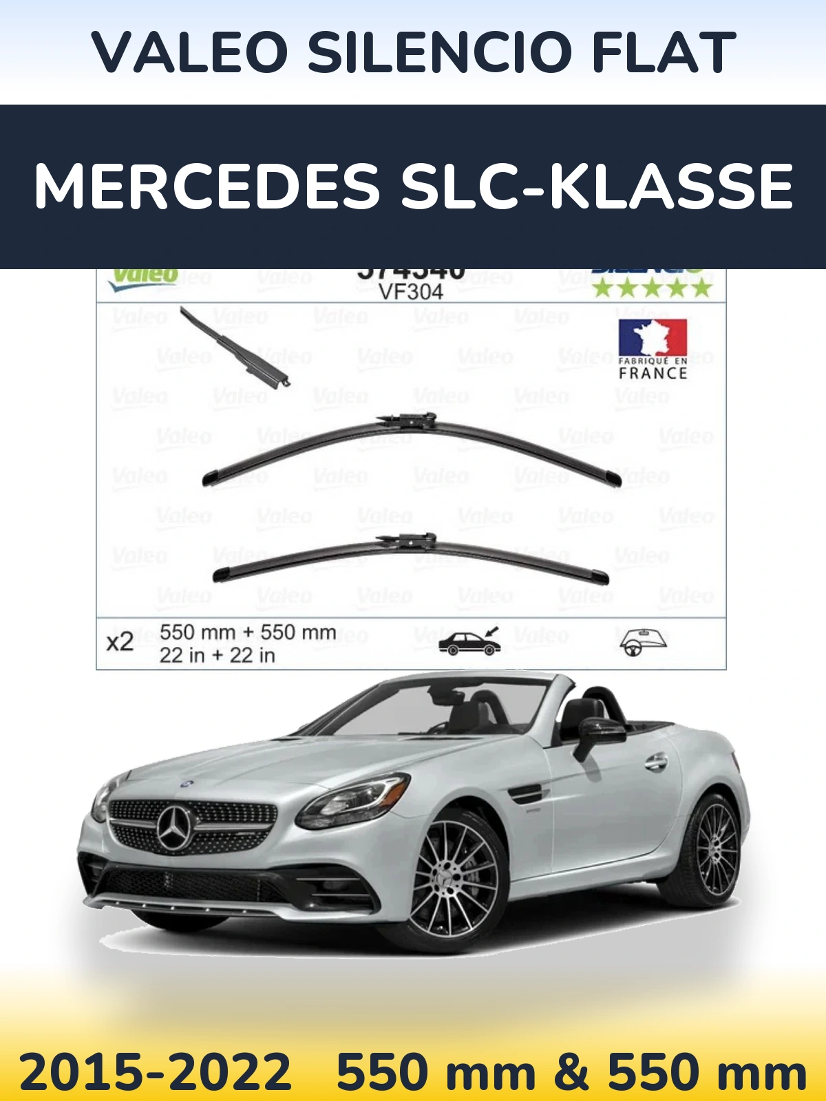 Комплект передніх щіток Valeo Silencio Flat 550 & 550 мм для Mercedes SLC-Klasse 2015-2022