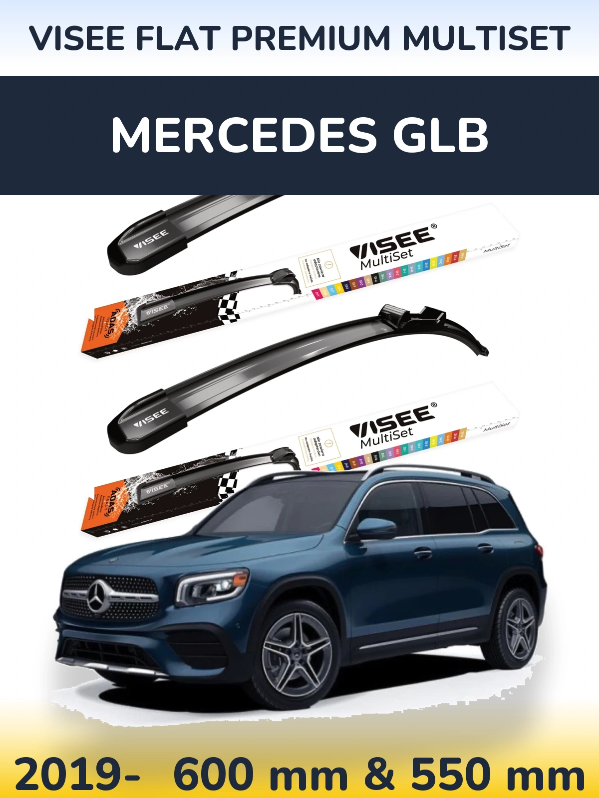 Front wiper blade set VISEE FLAT PREMIUM MultiSet 600 & 550 mm for Mercedes GLB 2019-2026