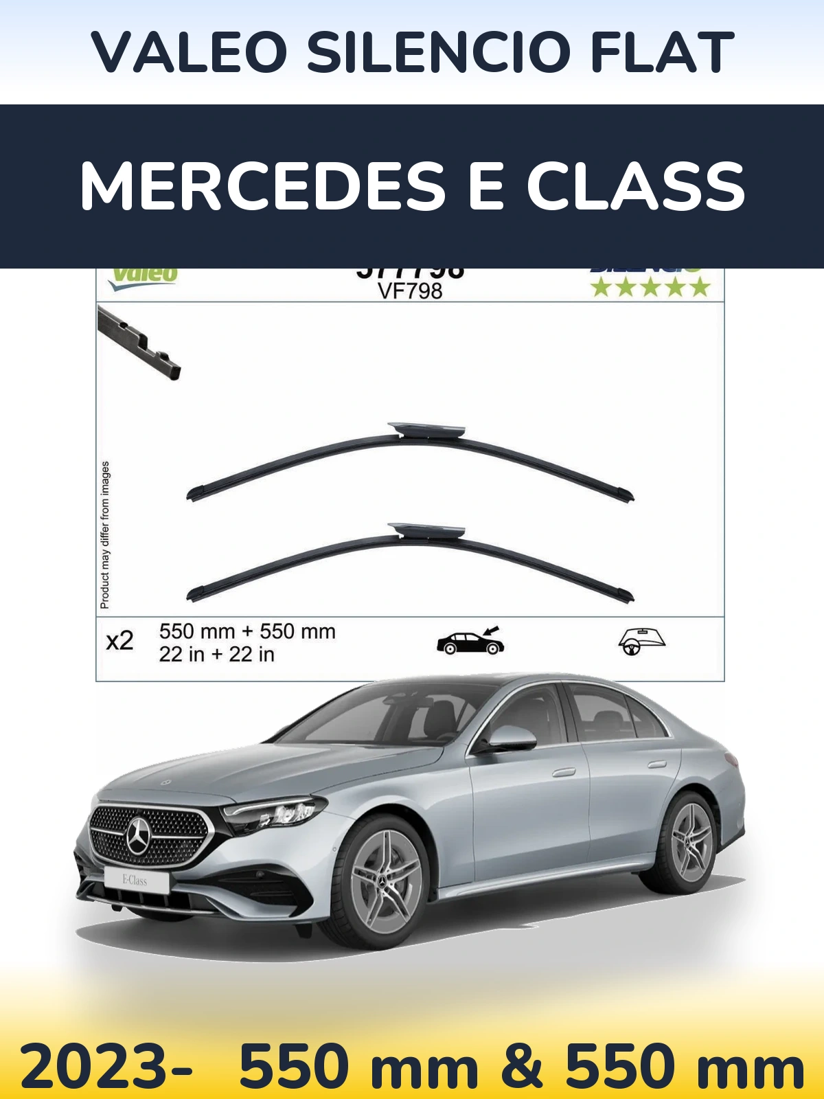 Front wiper blade set Valeo Silencio Flat 550 & 550 mm for Mercedes E Class 2023-2026