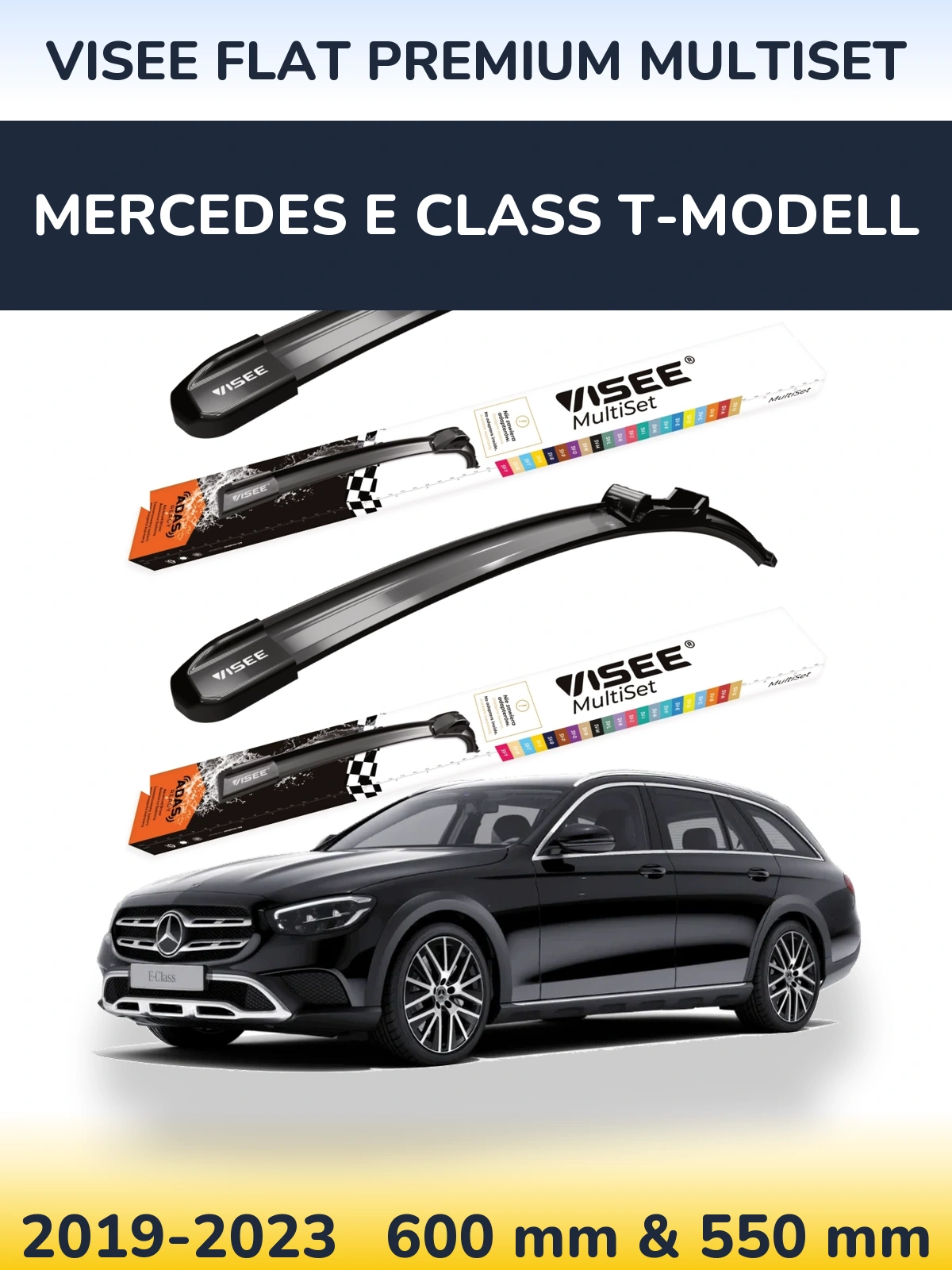 Комплект передніх щіток VISEE FLAT PREMIUM MultiSet 600 & 550 мм для Mercedes E Class T-Модельl 2019-2023