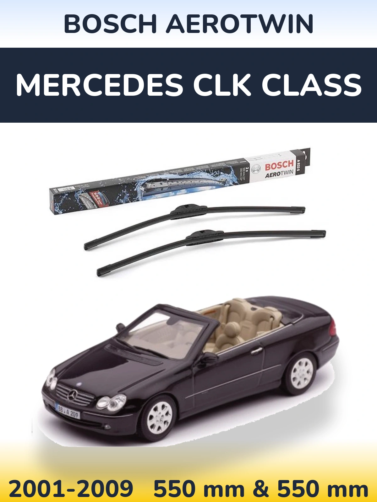 Комплект передніх щіток BOSCH AeroTwin 550 & 550 мм для Mercedes CLK Class 2001-2009
