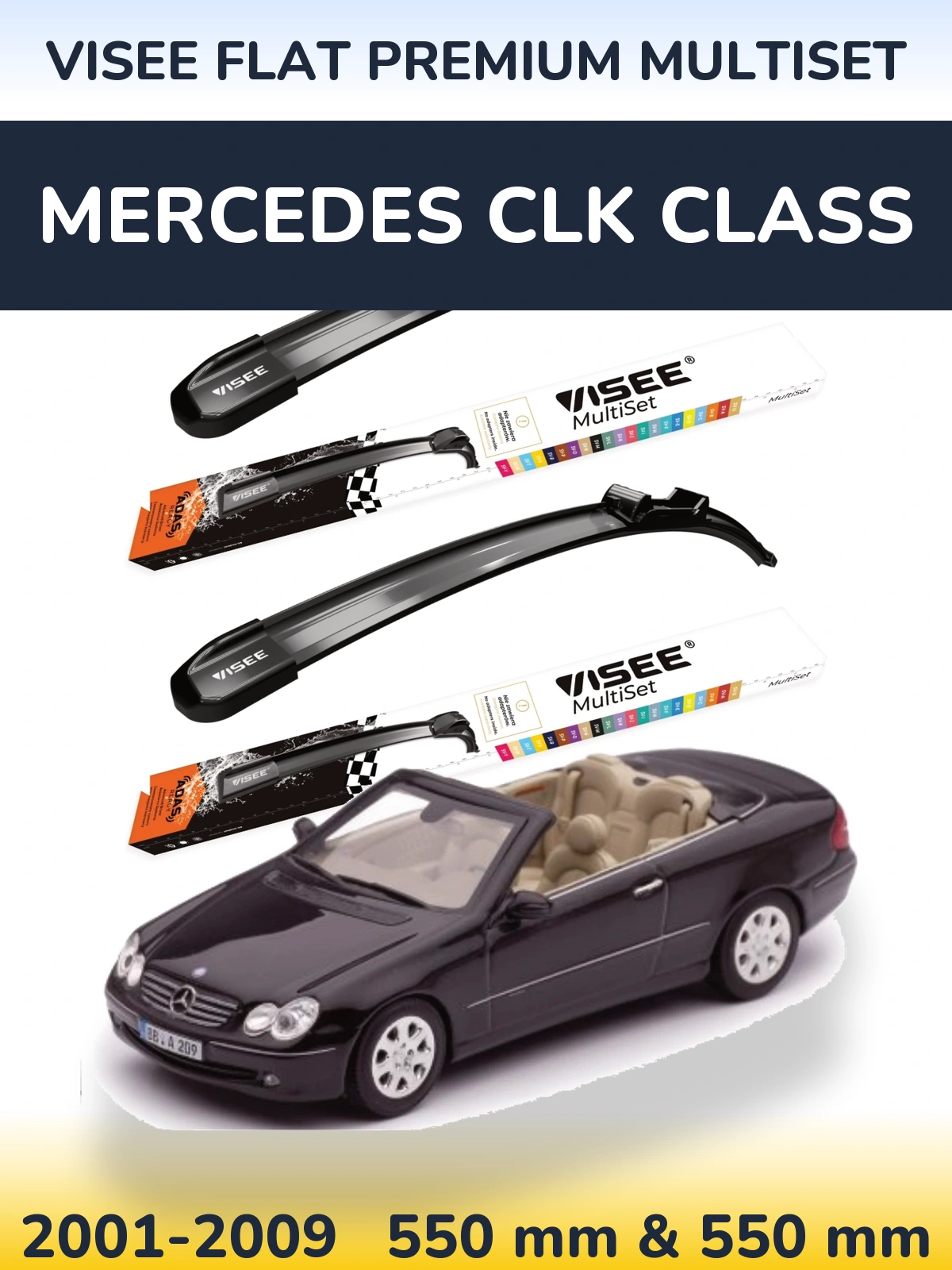 Front wiper blade set VISEE FLAT PREMIUM MultiSet 550 & 550 mm for Mercedes CLK Class 2001-2009