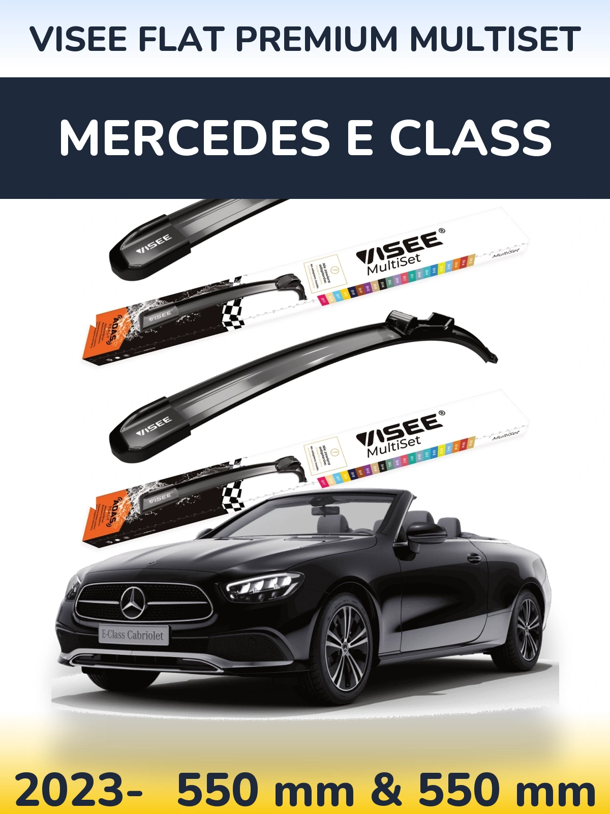 Front wiper blade set VISEE FLAT PREMIUM MultiSet 550 & 550 mm for Mercedes E Class 2023-2026