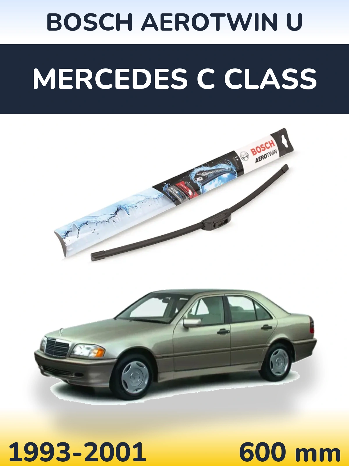 Front wiper blade BOSCH AeroTwin U 600 mm for Mercedes C Class 1993-2001