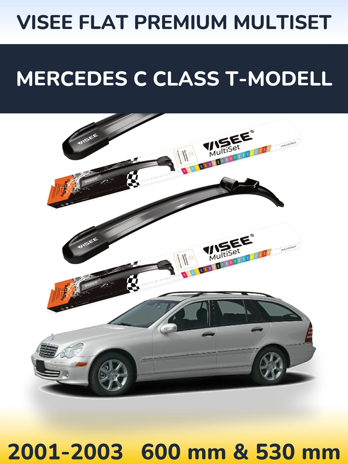Комплект передніх щіток VISEE FLAT PREMIUM MultiSet 600 & 530 мм для Mercedes C Class T-Модельl 2001-2003