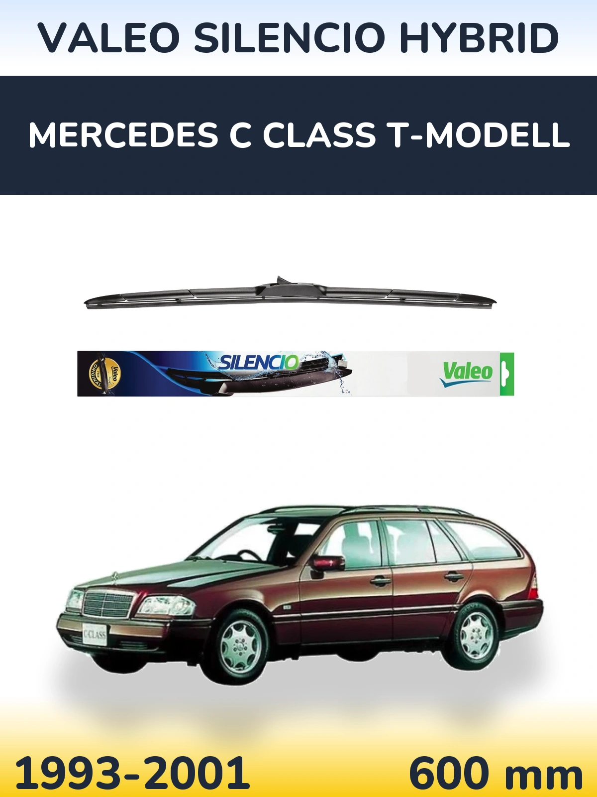 Передний дворник Valeo Silencio Hybrid 600 мм для Mercedes C Class T-Модельl 1993-2001