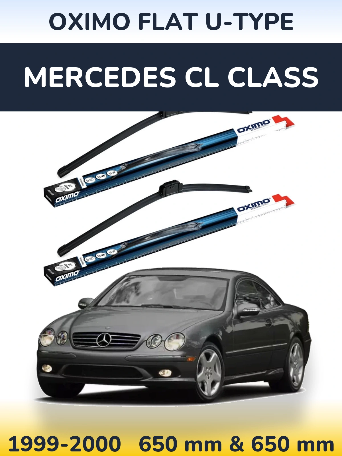 Front wiper blade set Oximo Flat U-type 650 & 650 mm for Mercedes CL Class 1999-2000
