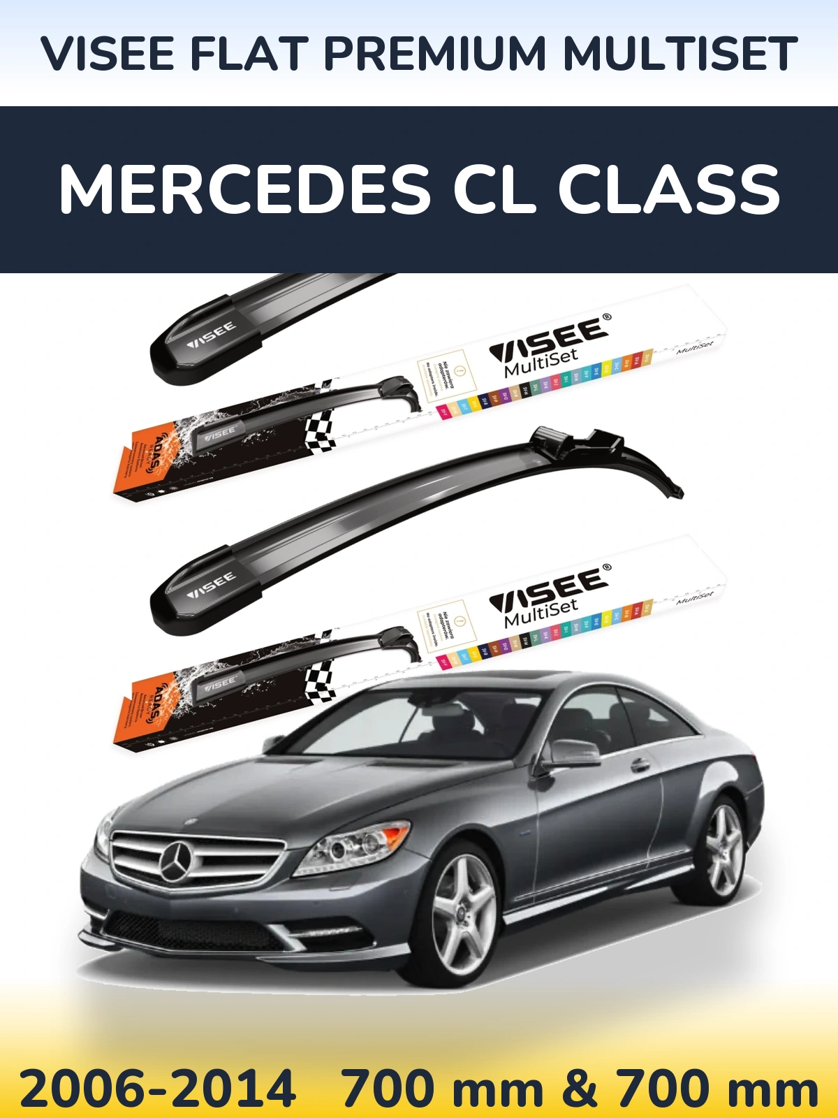 Комплект передних дворников VISEE FLAT PREMIUM MultiSet 700 & 700 мм для Mercedes CL Class 2006-2014