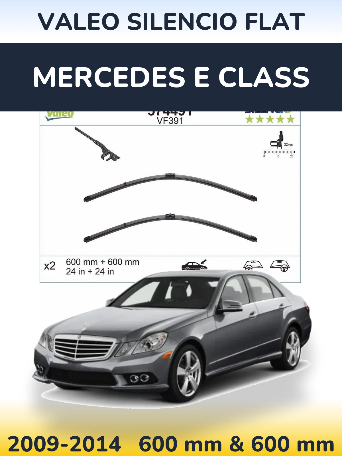 Комплект передних дворников Valeo Silencio Flat 600 & 600 мм для Mercedes E Class 2009-2014