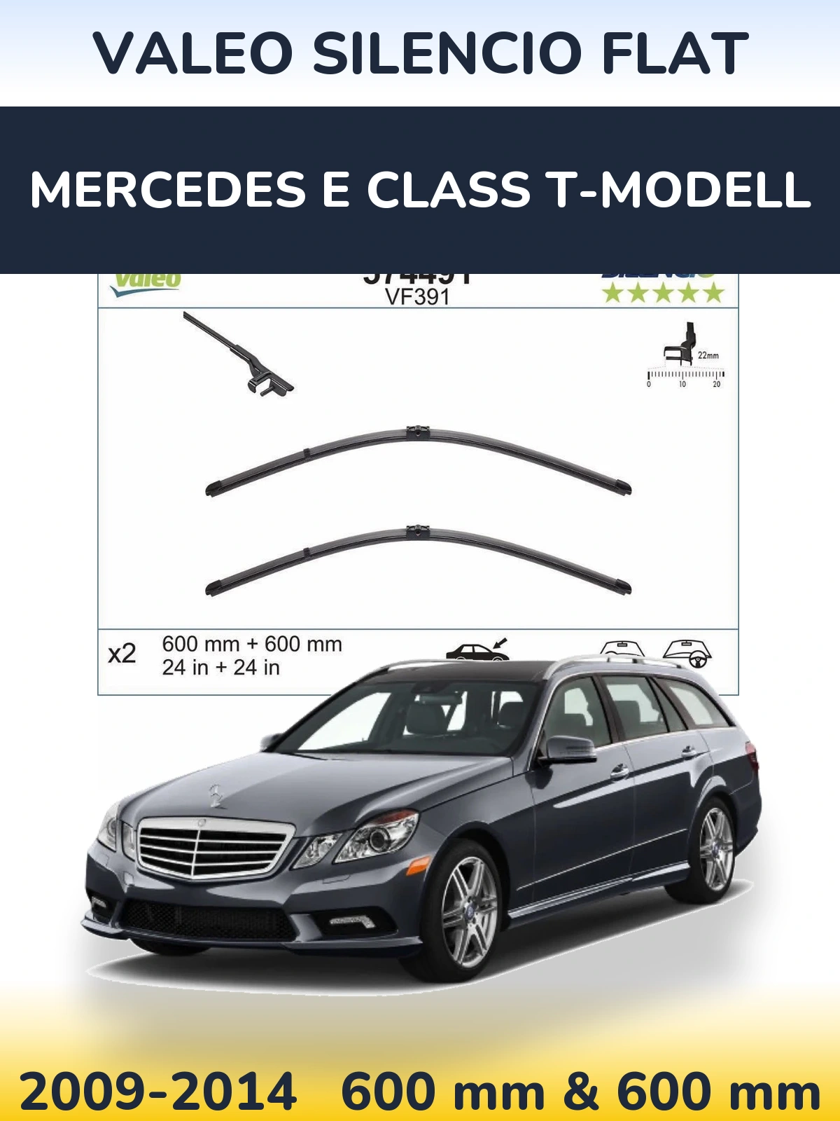 Комплект передніх щіток Valeo Silencio Flat 600 & 600 мм для Mercedes E Class T-Модельl 2009-2014
