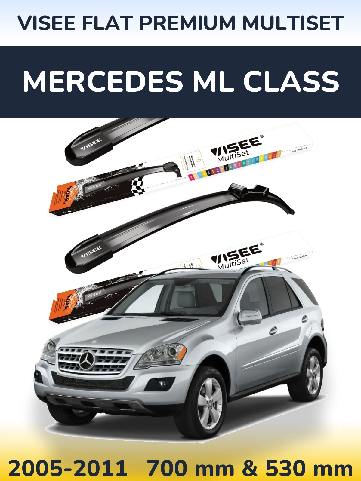 Комплект передних дворников VISEE FLAT PREMIUM MultiSet 700 & 530 мм для Mercedes ML Class 2005-2011