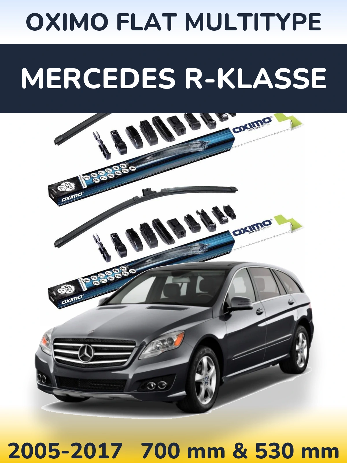 Комплект передних дворников Oximo Flat MultiТипe 700 & 530 мм для Mercedes R-Klasse 2005-2017