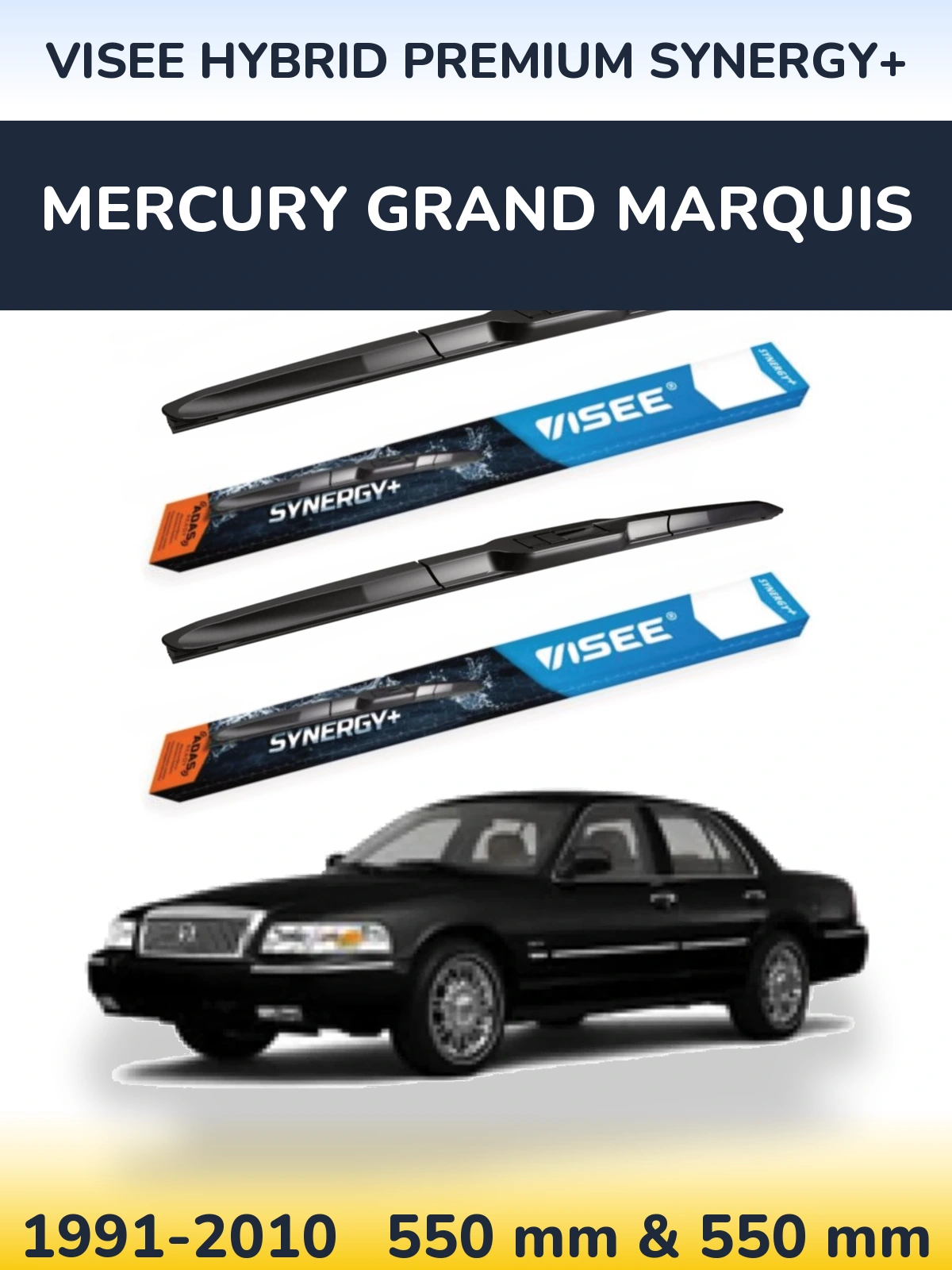 Комплект передніх щіток VISEE HYBRID PREMIUM SYNERGY+ 550 & 550 мм для Mercury Grand Marquis 1991-2010