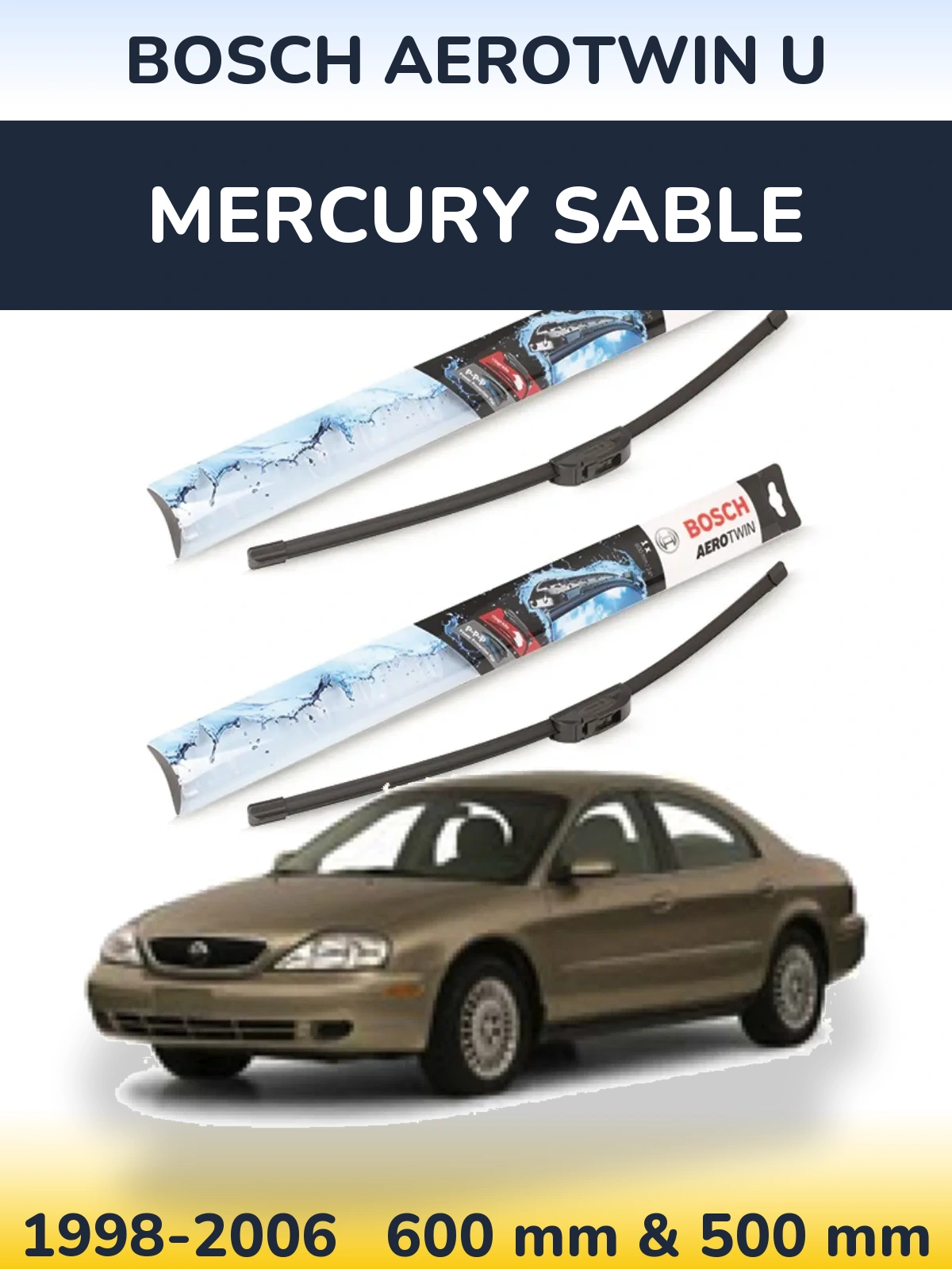 Комплект передних дворников BOSCH AeroTwin U 600 & 500 мм для Mercury Sable 1998-2006