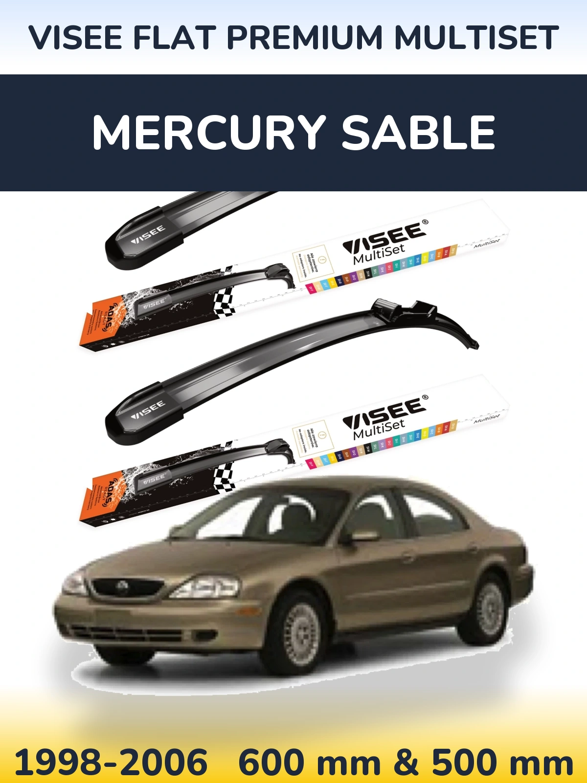 Комплект передніх щіток VISEE FLAT PREMIUM MultiSet 600 & 500 мм для Mercury Sable 1998-2006