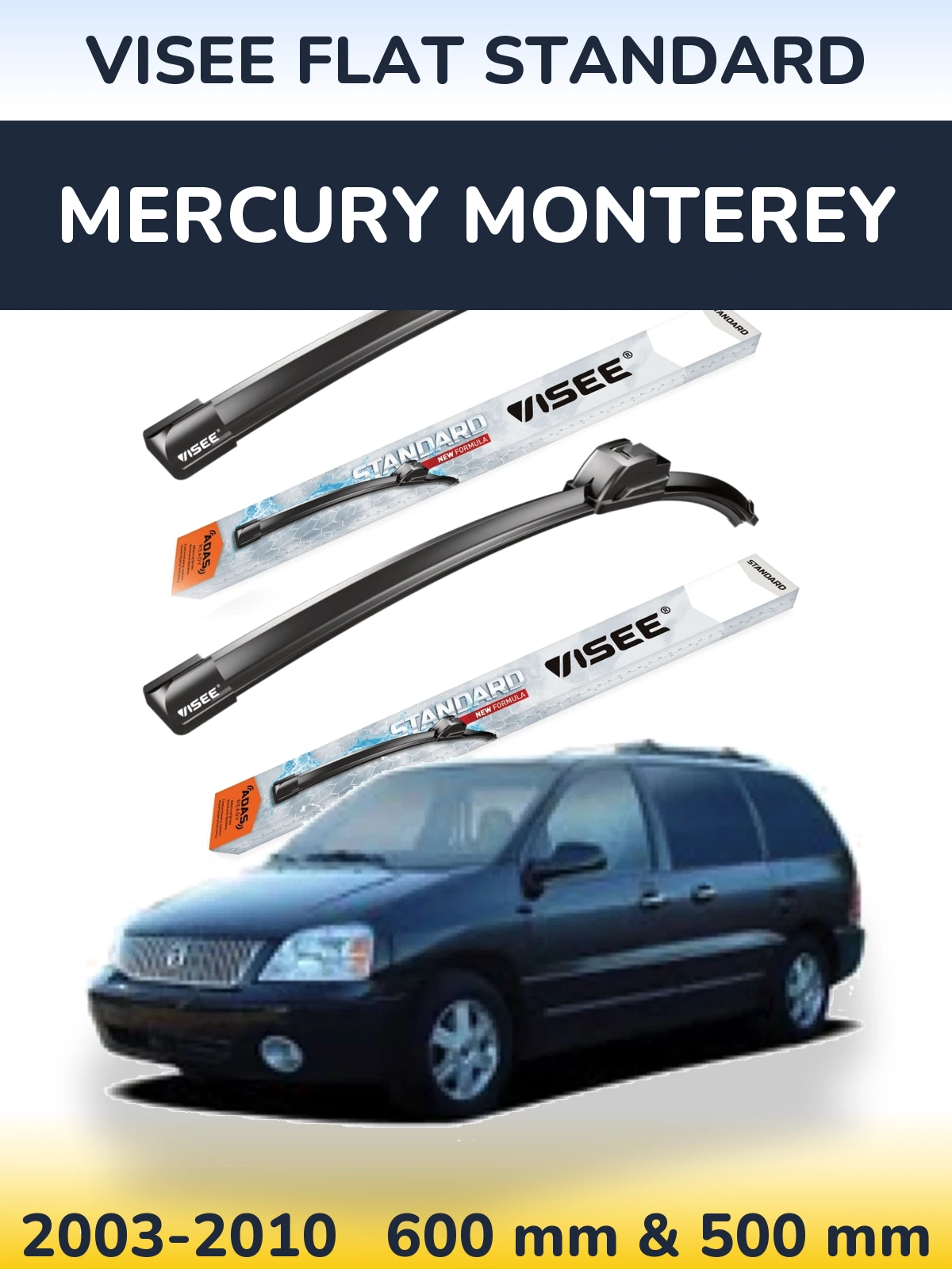 Комплект передних дворников VISEE FLAT STANDARD 600 & 500 мм для Mercury Monterey 2003-2010