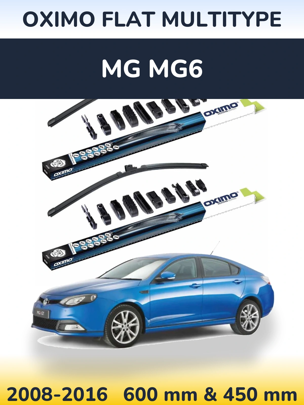 Front wiper blade set Oximo Flat MultiTypee 600 & 450 mm for MG MG6 2008-2016