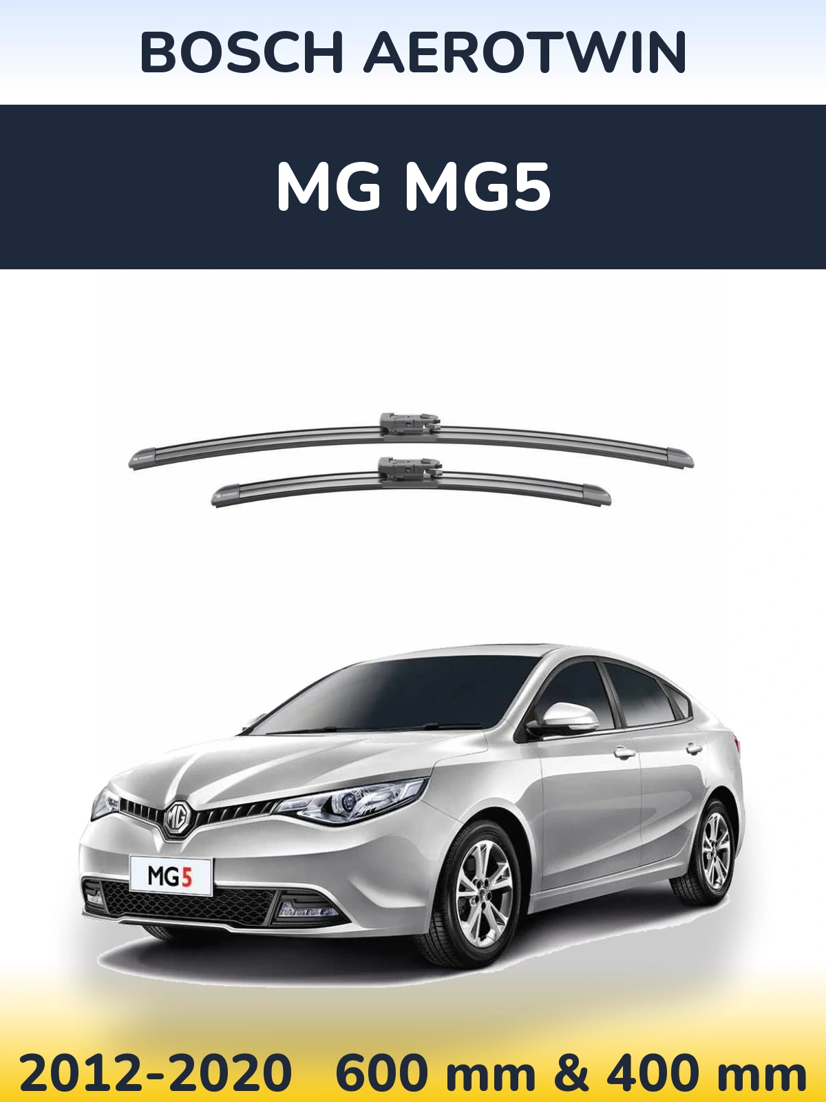 Front wiper blade set BOSCH AeroTwin 600 & 400 mm for MG MG5 2012-2020