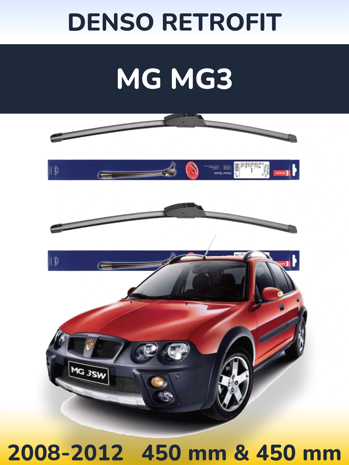 Front wiper blade set Denso Retrofit 450 & 450 mm for MG MG3 2008-2012