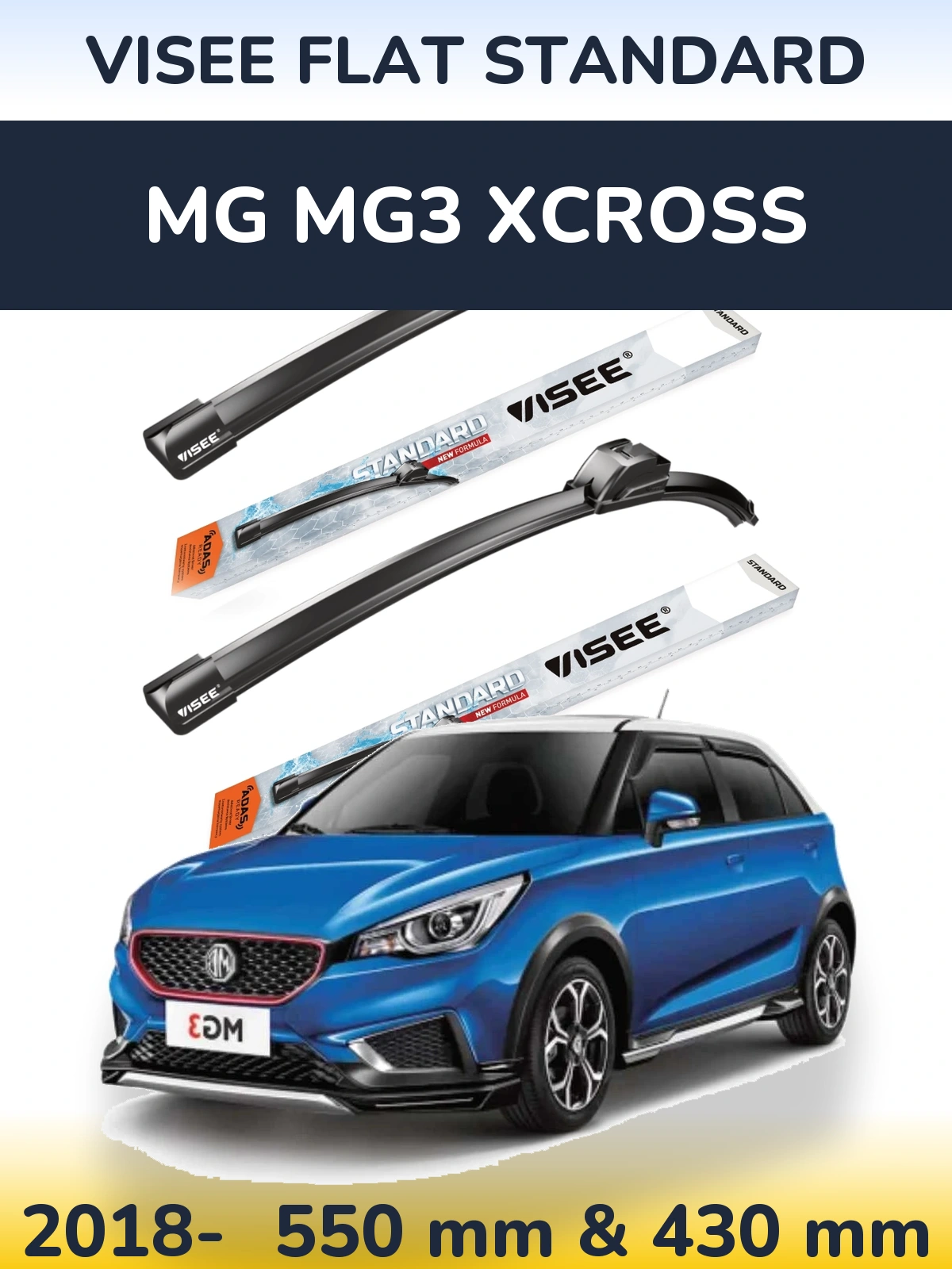 Комплект передніх щіток VISEE FLAT STANDARD 550 & 430 мм для MG MG3 Xcross 2018-2026