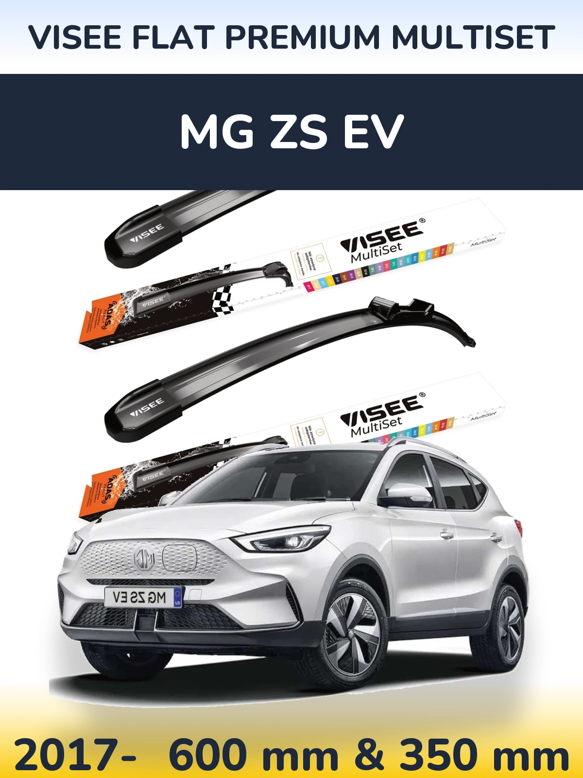 Front wiper blade set VISEE FLAT PREMIUM MultiSet 600 & 350 mm for MG ZS EV 2017-2026