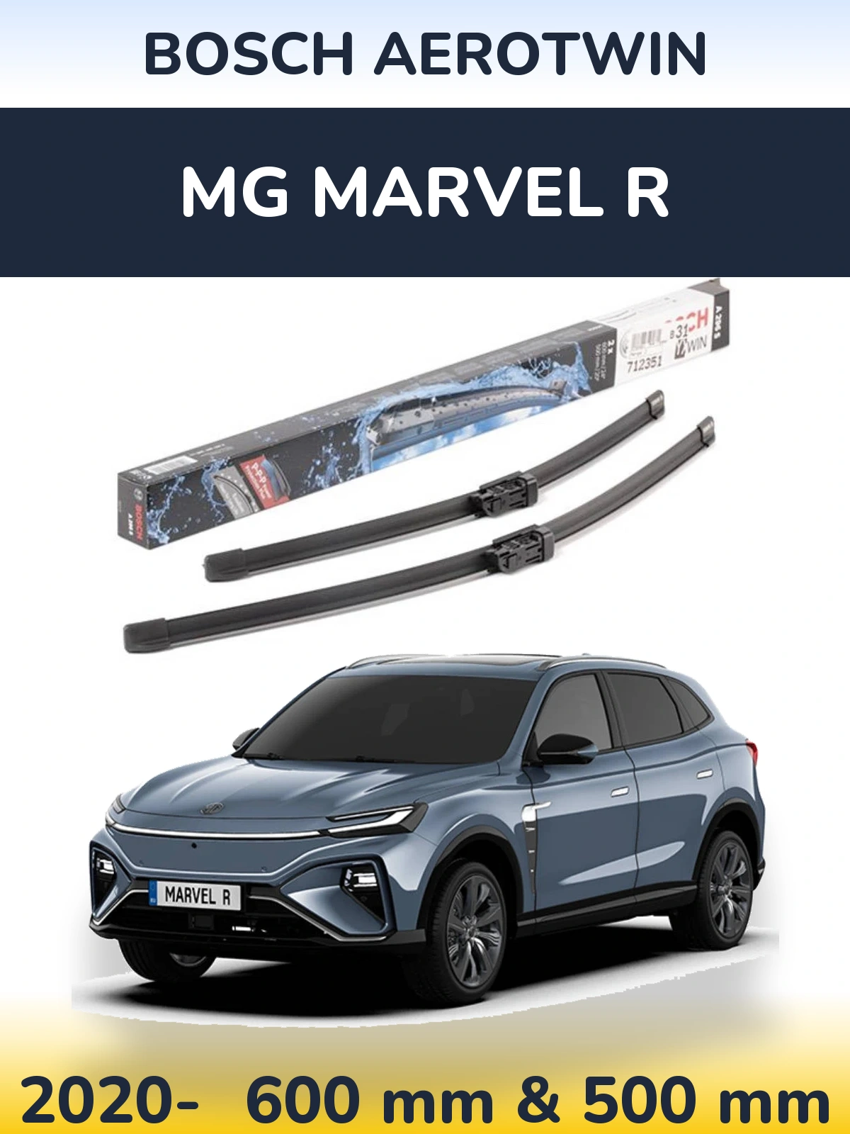 Front wiper blade set BOSCH AeroTwin 600 & 500 mm for MG Marvel R 2020-2026